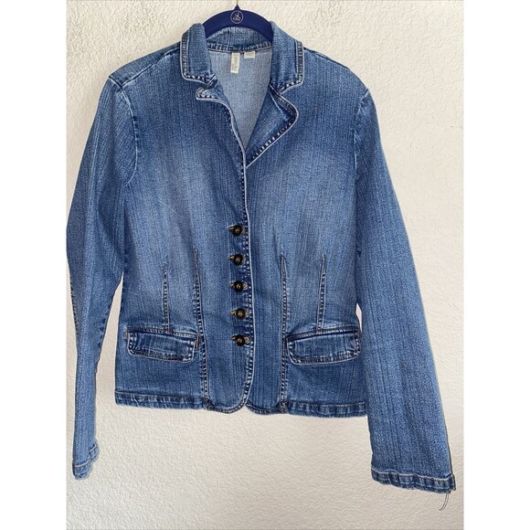 St Johns Bay chambray y2k 90s Women M Denim Button Up Jean Jacket Vintage - Picture 1 of 10